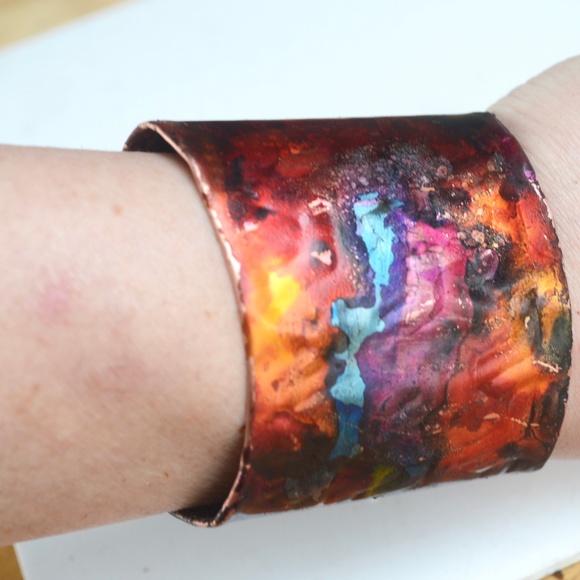 Psychedelic Rainbow Patina Cuff Copper Bracelet - Picture 5 of 6